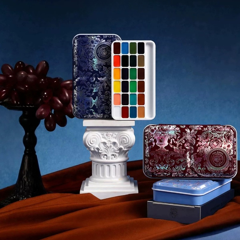 Watercolor Paint Set Solid Pigment - Zestaw 24 kolorowych, stałych farb akwarelowych