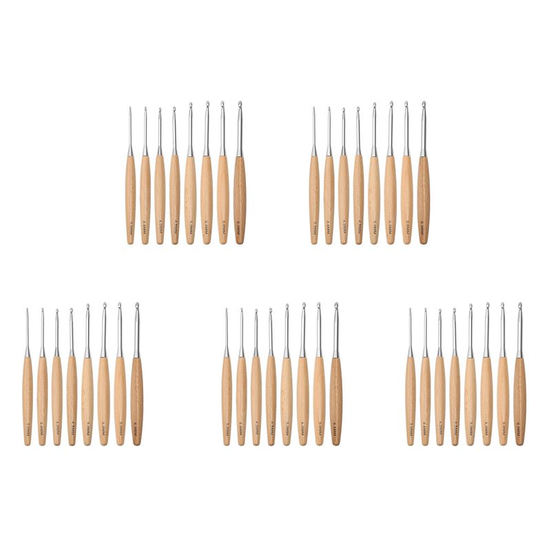 Wooden Crochet Hooks Ergonomic Handle - ABJI – zestaw 40 drewnianych haczyków