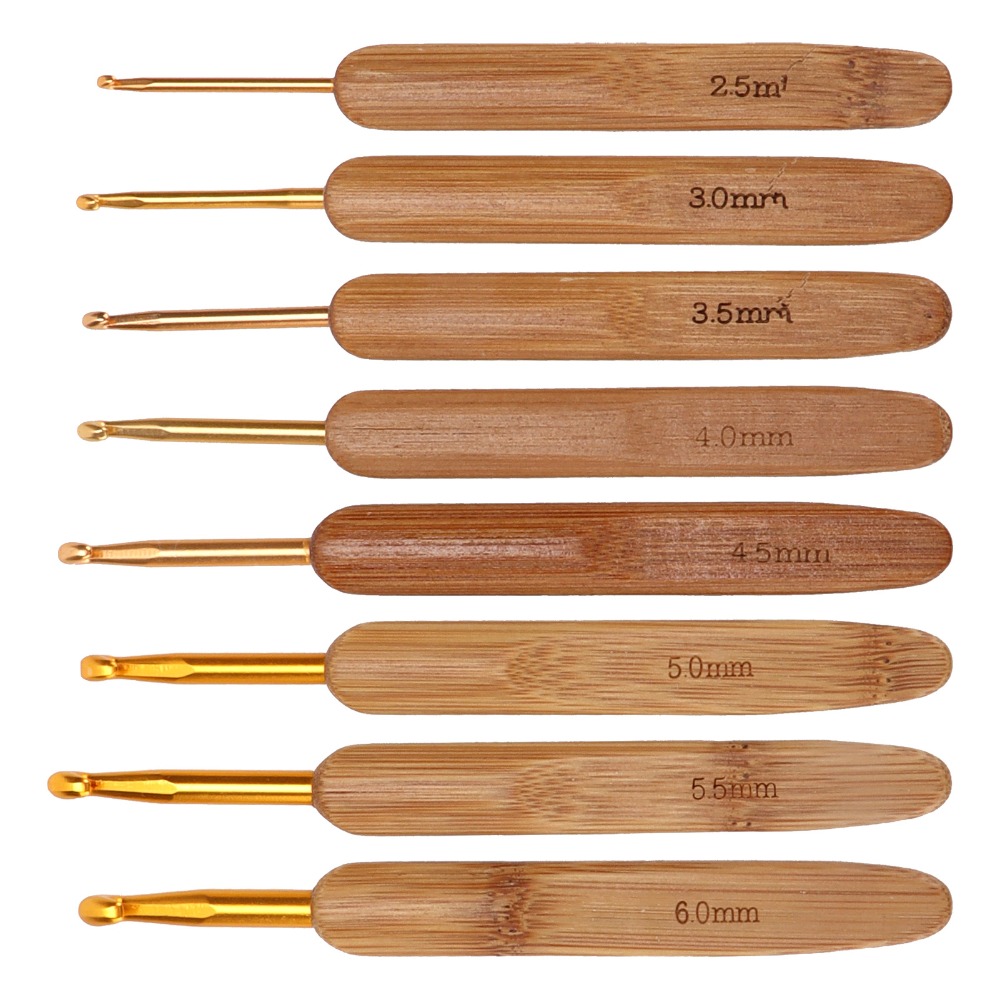 Wooden Crochet Hooks Ergonomic Handle - 8 sztuk, zestaw haczyków do szydełkowania