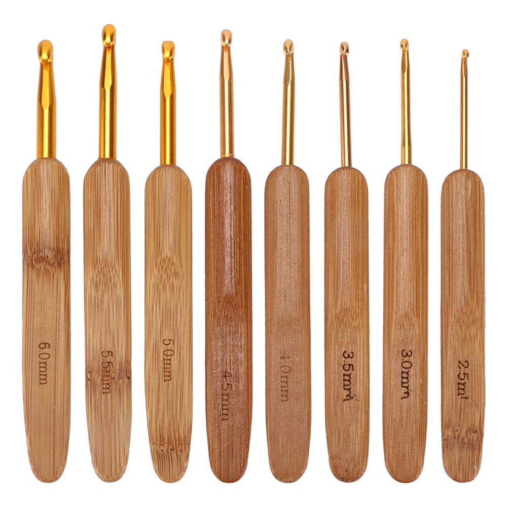 Wooden Crochet Hooks Ergonomic Handle - 8 sztuk – zestaw ergonomicznych haczyków